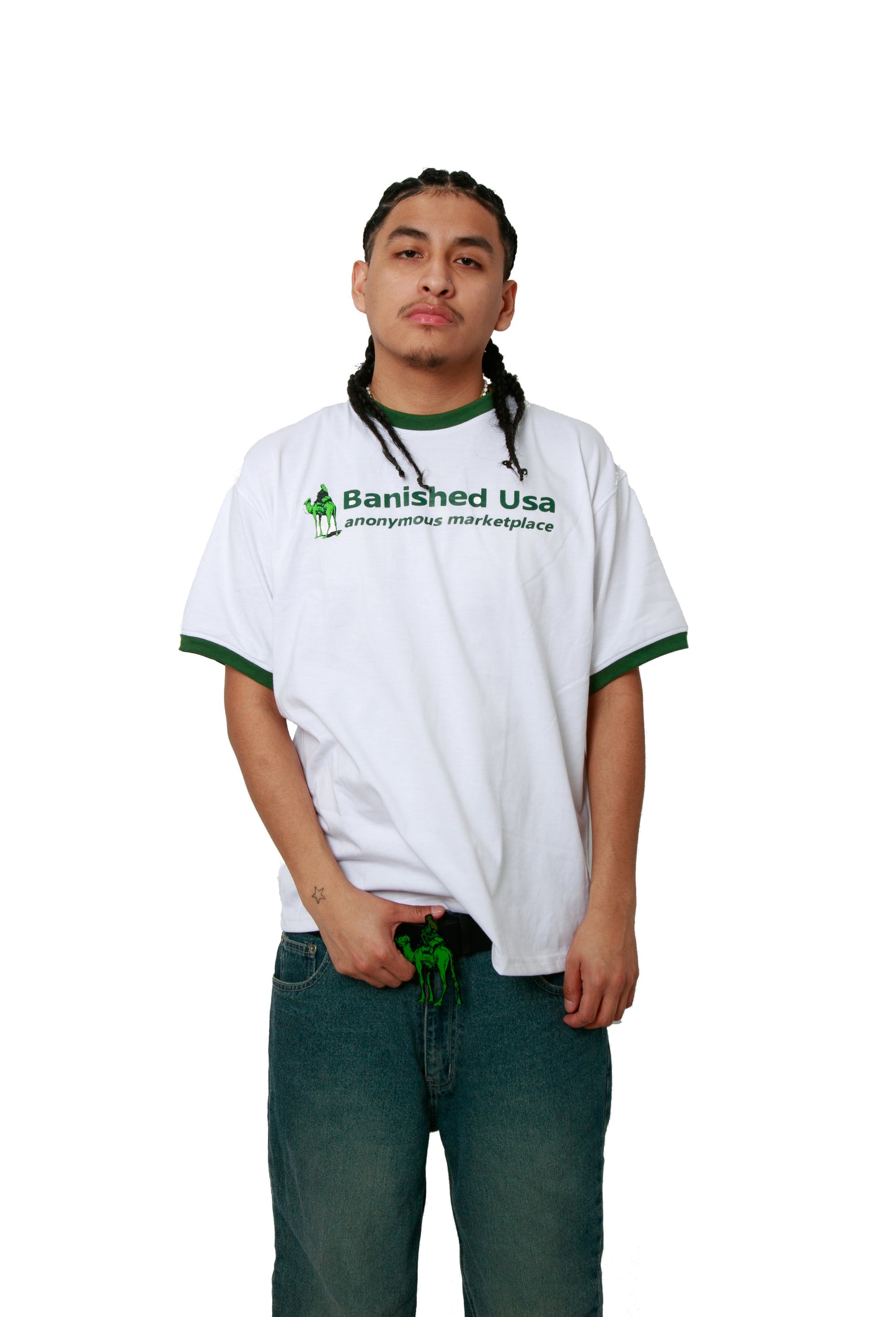 Banished Road Ringer Tee (Green & White)